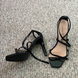 Chinese Laundry Glossy Black Strappy Heels
